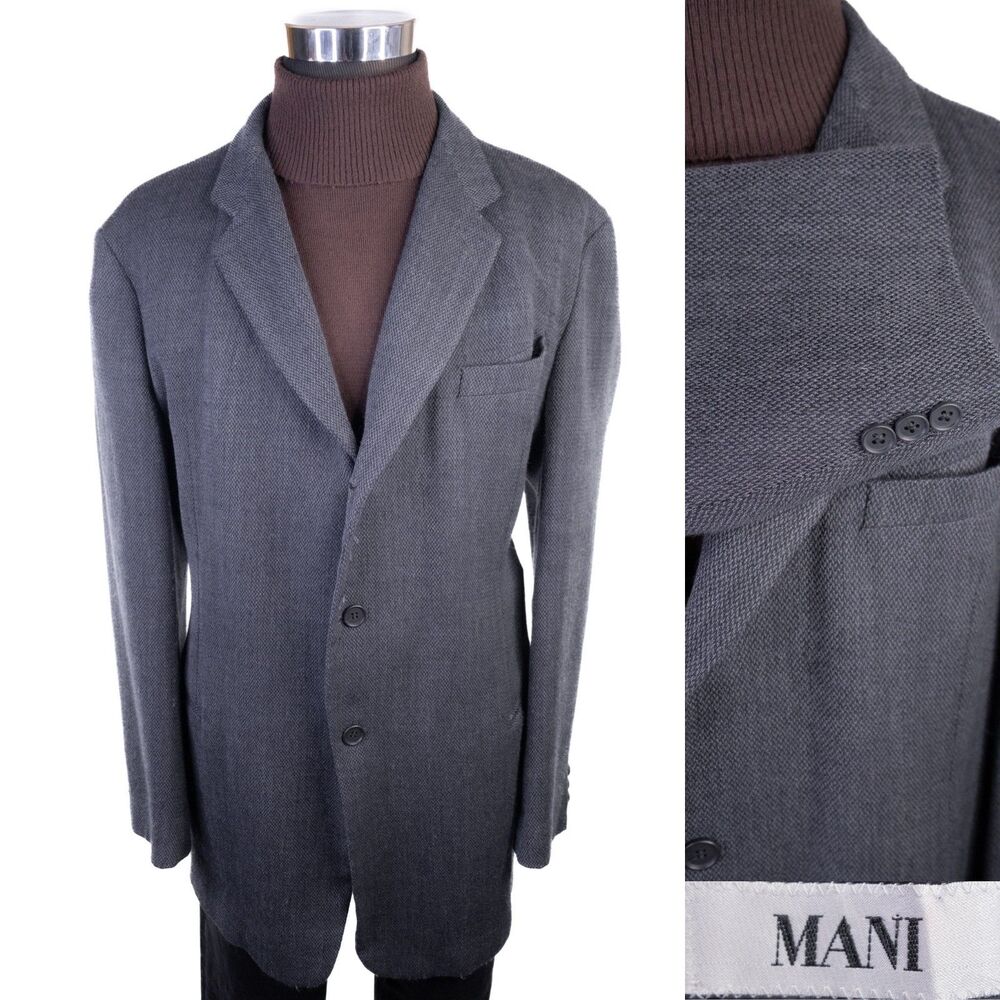 MANI Men's Sport Coat Suit Jacket 3-Button Wool Gray Blazer Sz 48L Unconstructed